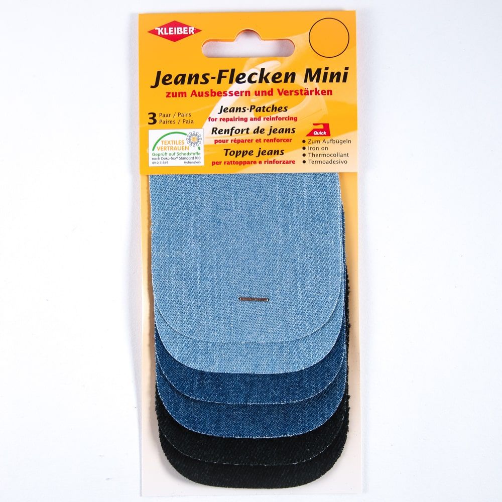 Set of 6 Mini Iron On Jeans Repair Patches (3 colours) - 9cm x 7cm