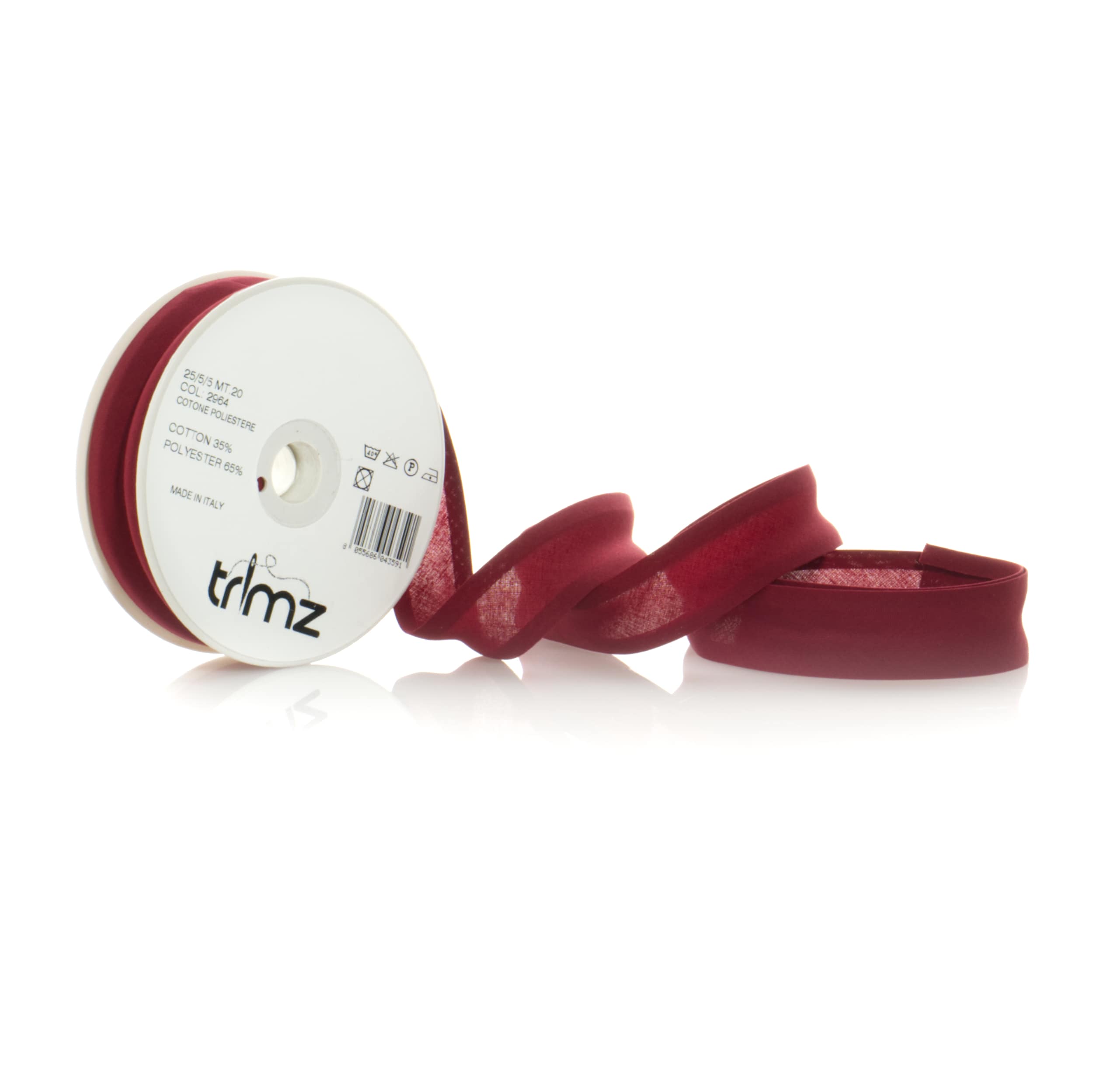 Trimz poly-cotton bias binding 25mm 20m dark red