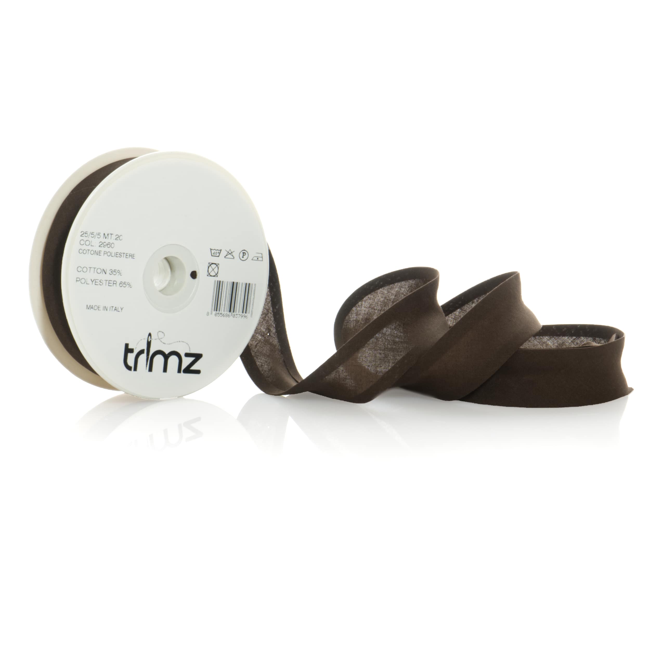 Trimz poly-cotton bias binding 25mm 20m brown