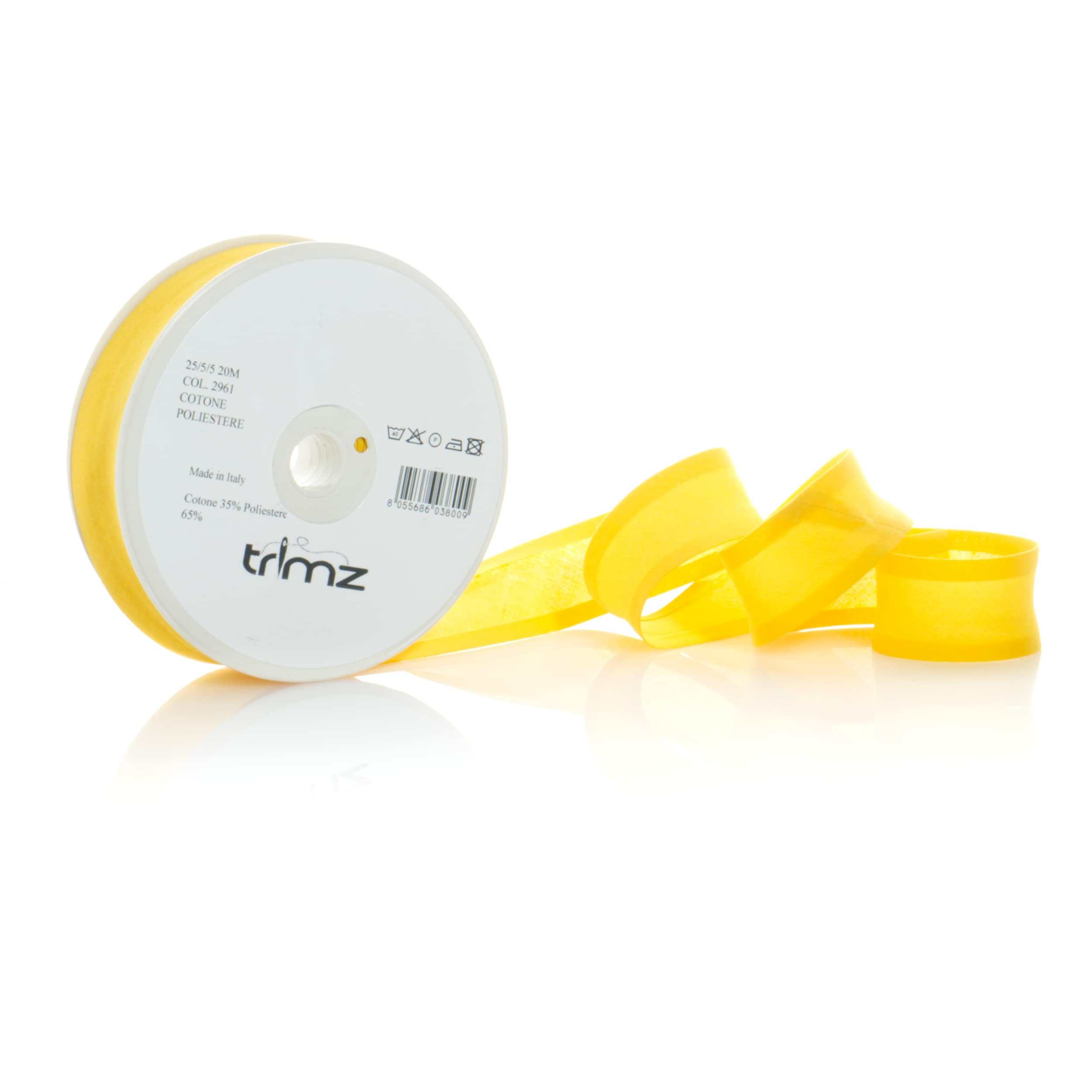 Trimz poly-cotton bias binding 25mm 20m yellow