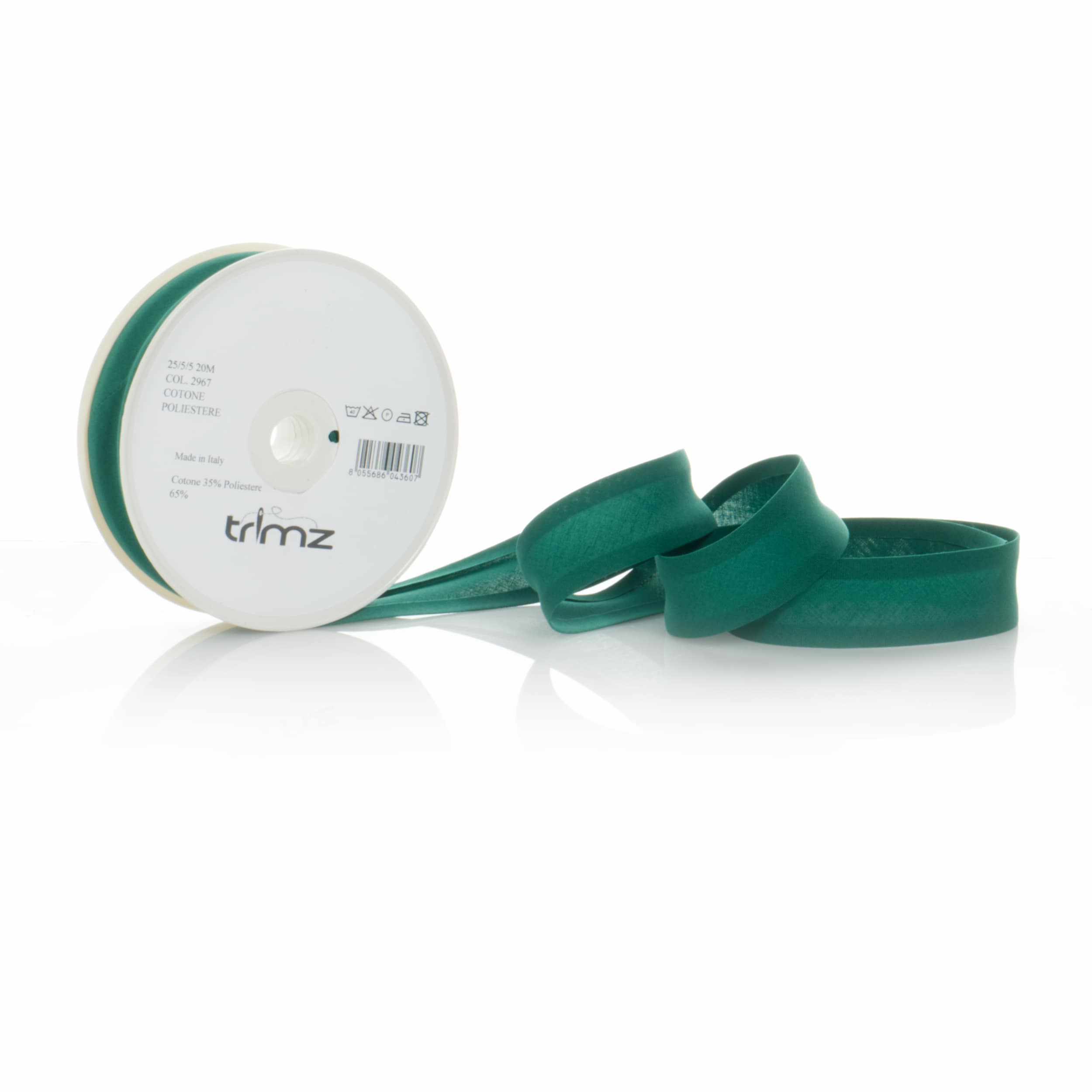 Trimz poly-cotton bias binding 25mm 20m bottle green