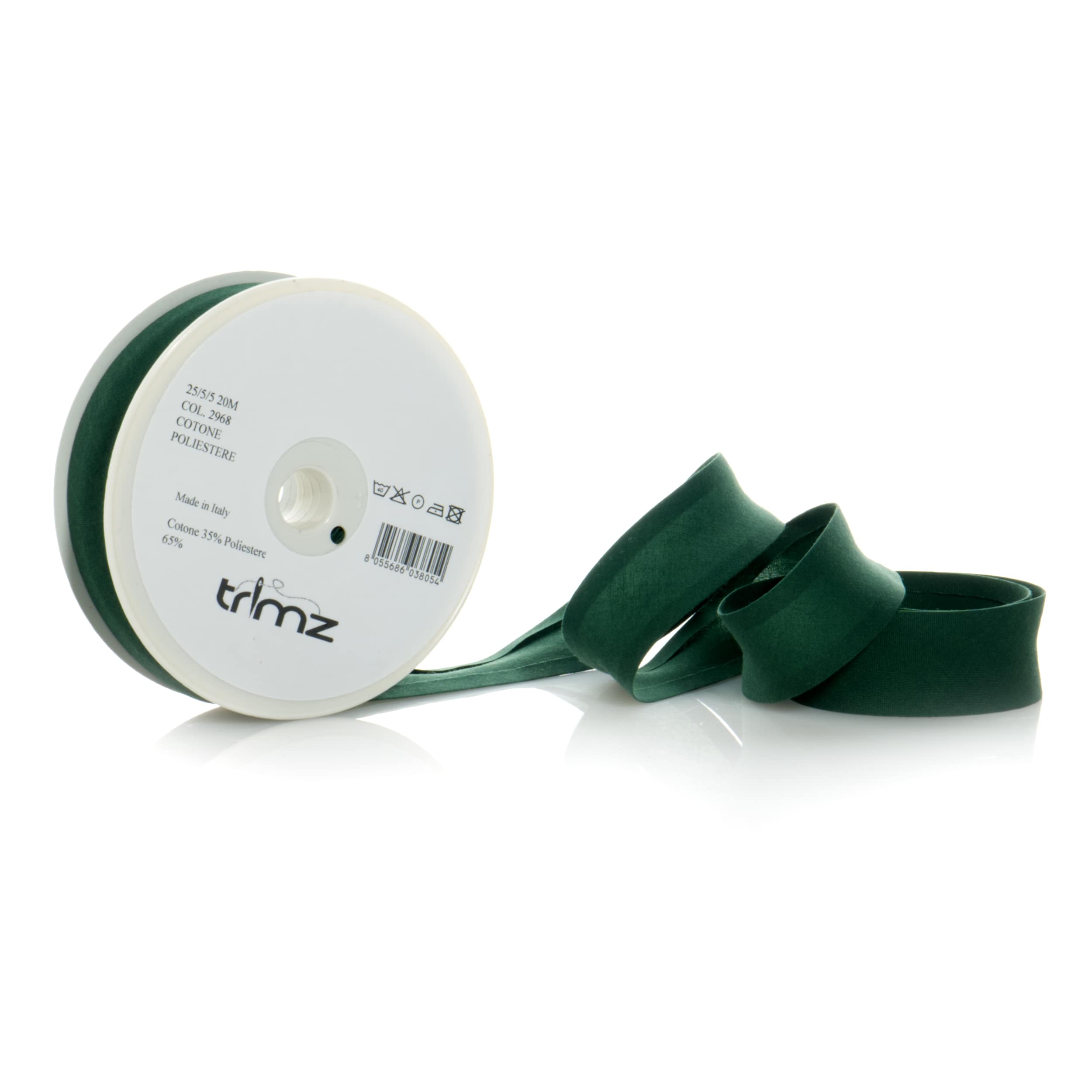 Trimz poly-cotton bias binding 25mm 20m dark bottle green
