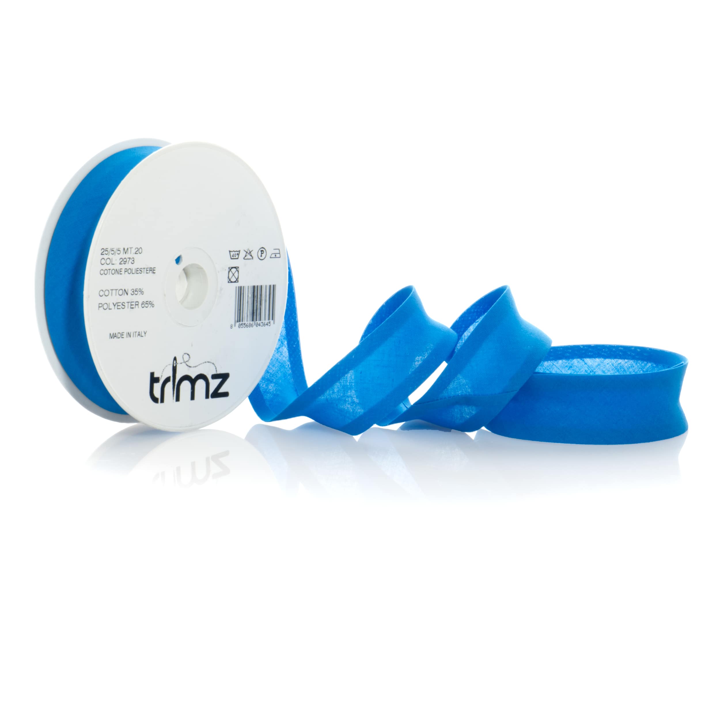 Trimz poly-cotton bias binding 25mm 20m peacock blue