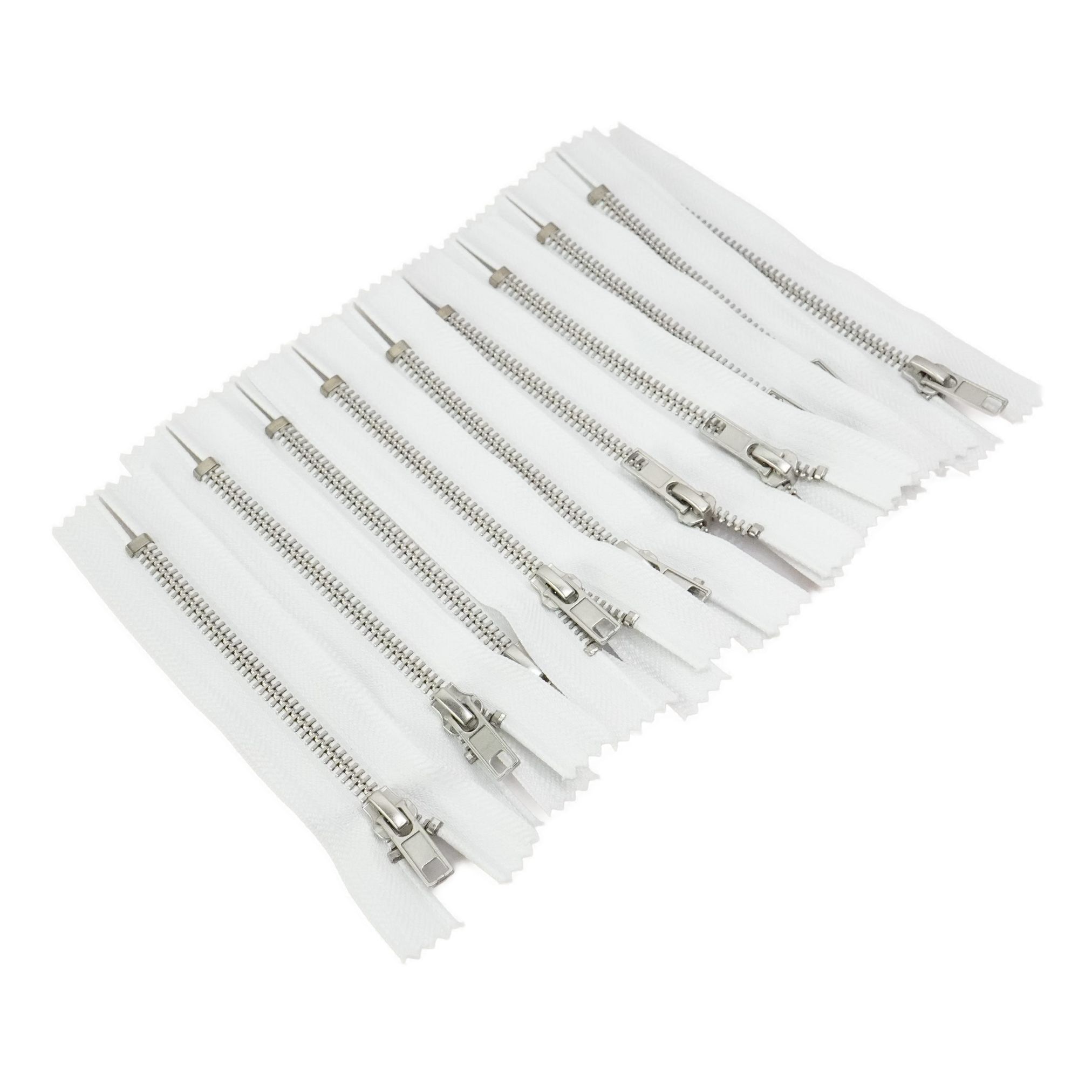 Trimz white metal zips 10 pieces 12cm