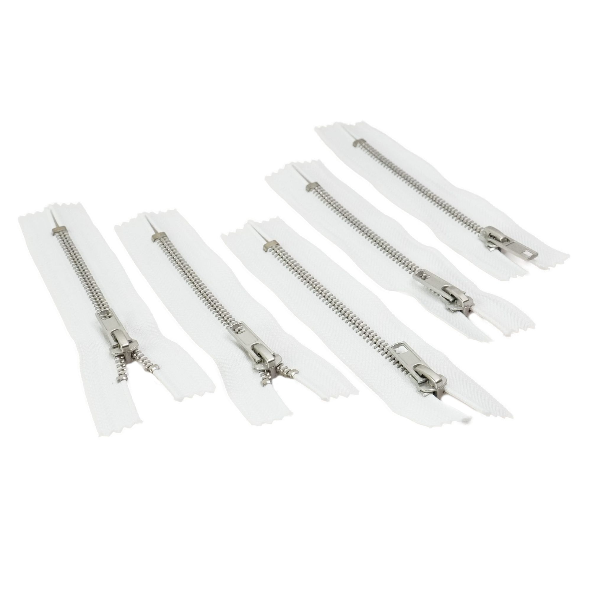 Trimz white metal zips 5 pieces 12cm