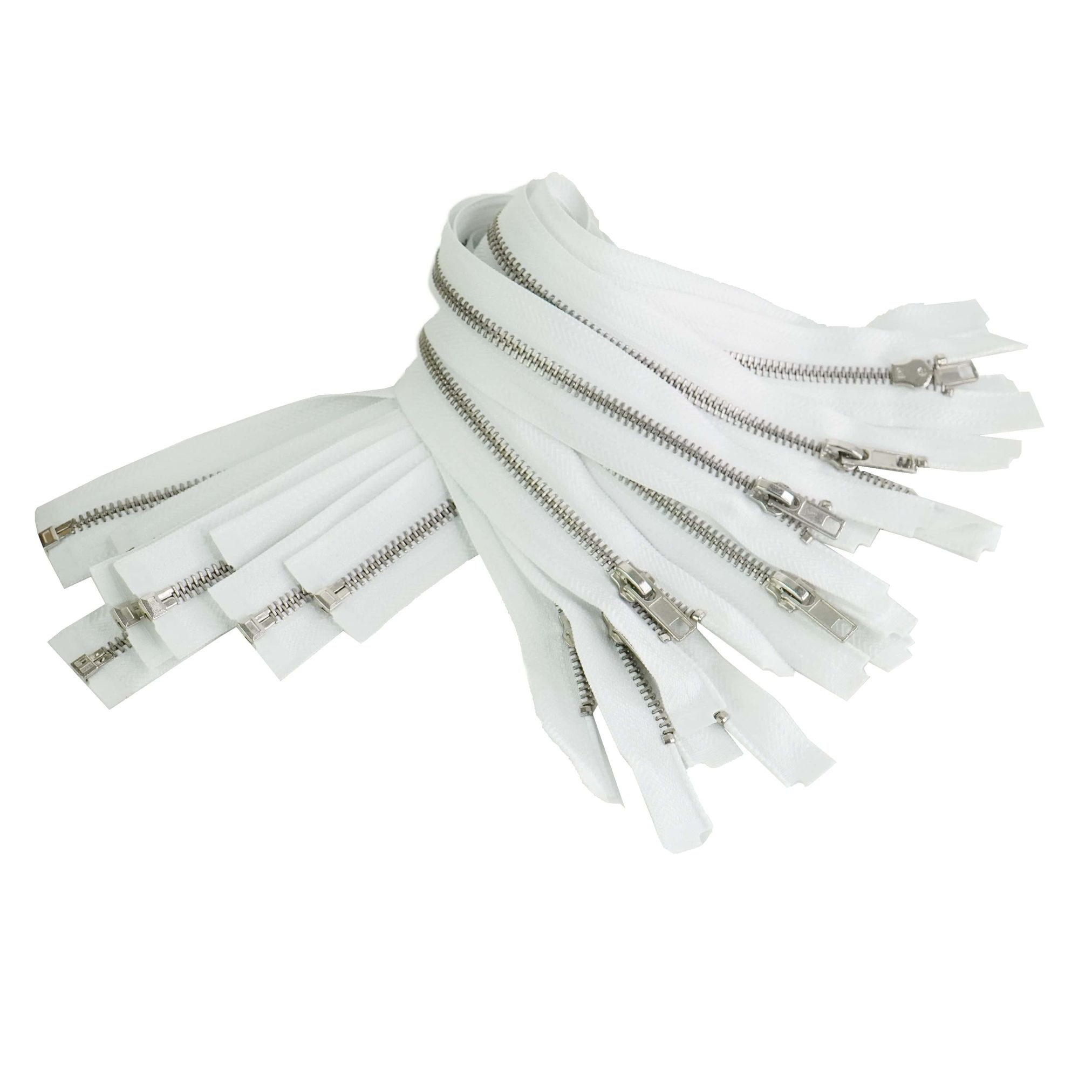Trimz open end white metal zips