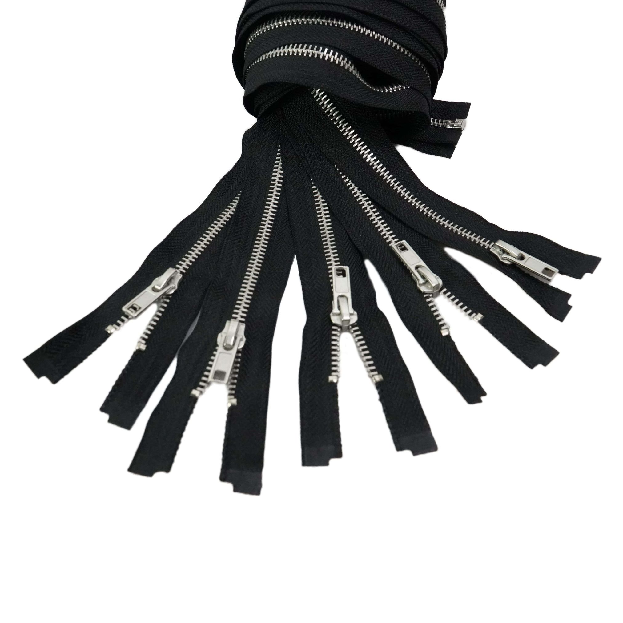 Trimz open end black metal zips close up