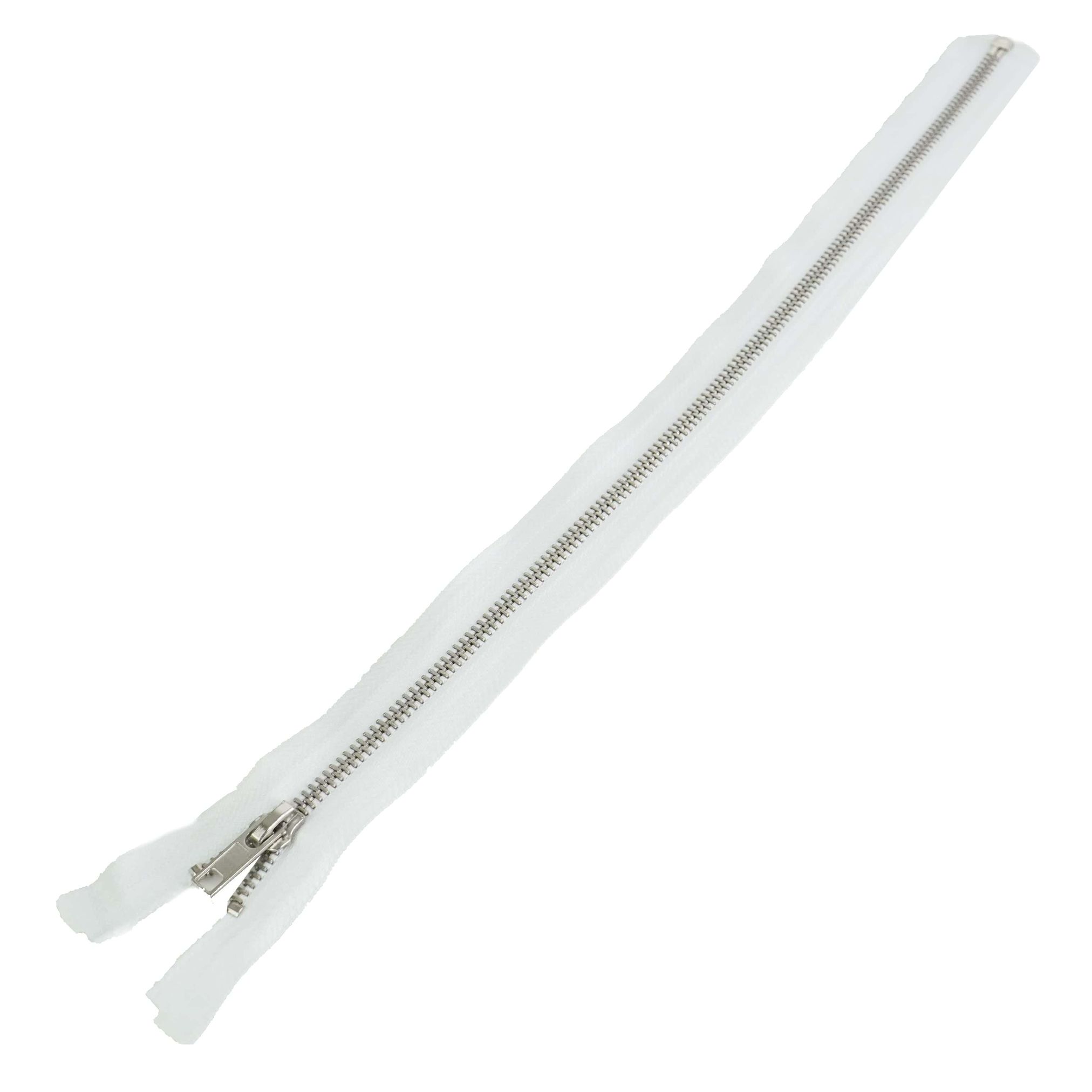Trimz open end white metal zip