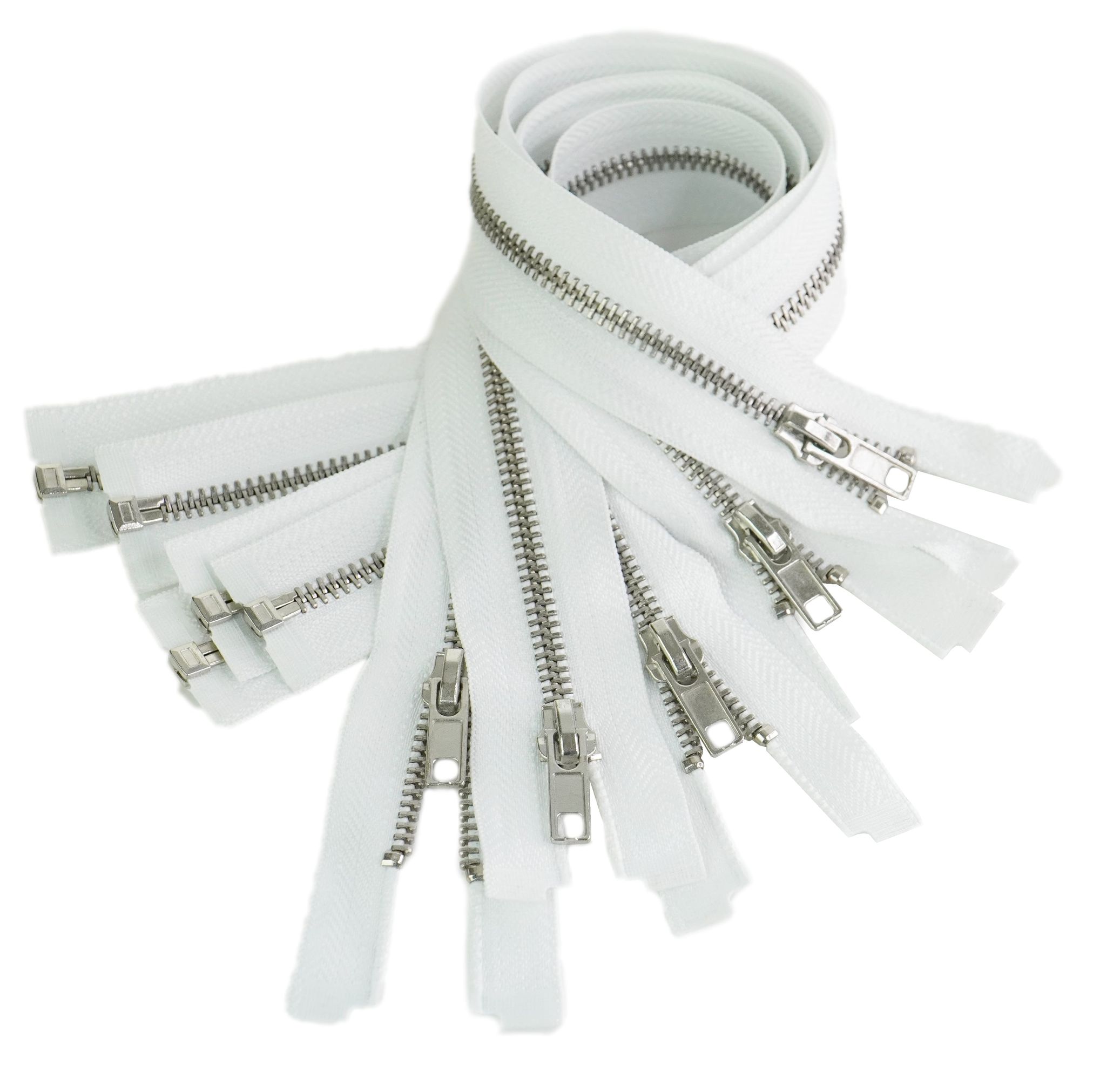 Trimz open end white metal zips 5 pieces