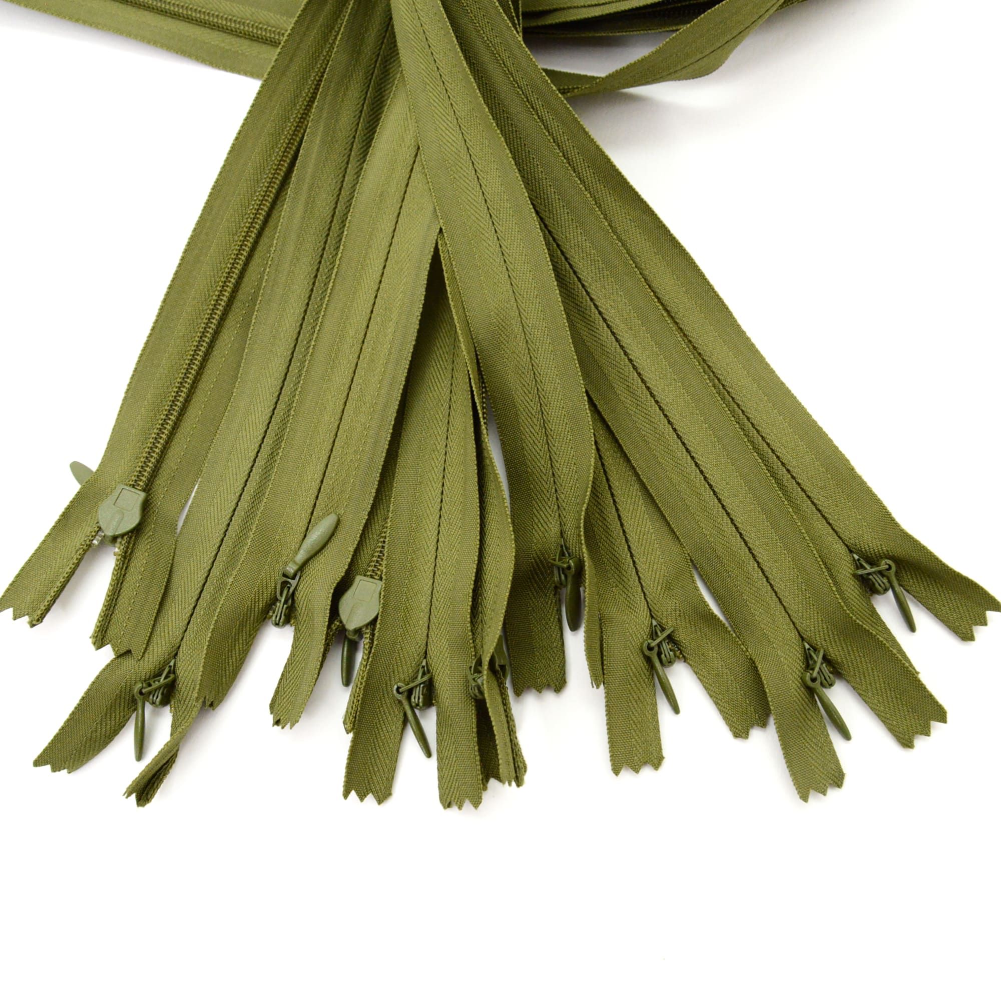 Trimz invisible/concealed zips olive green close up