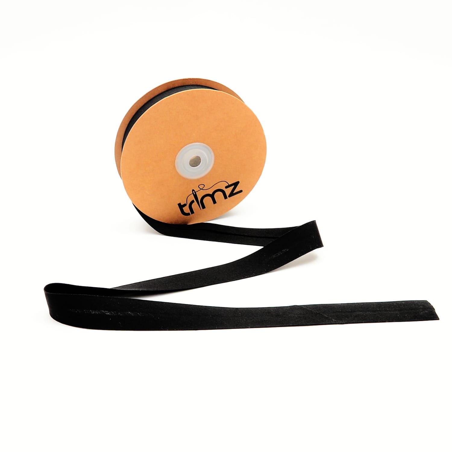 Trimz poly-cotton bias binding 25mm 20m black