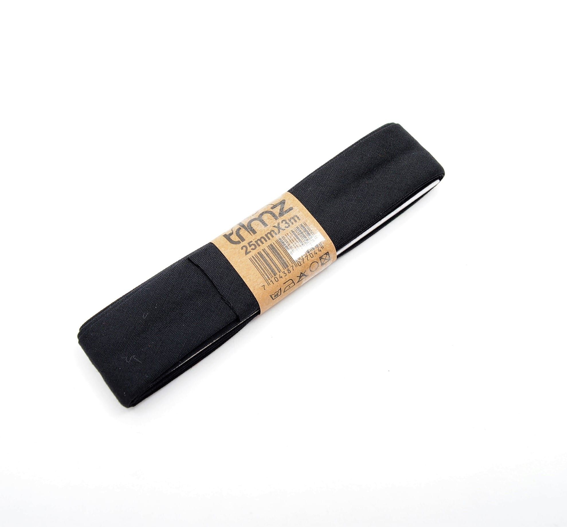 Trimz poly-cotton bias binding 25mm 23m black wrap