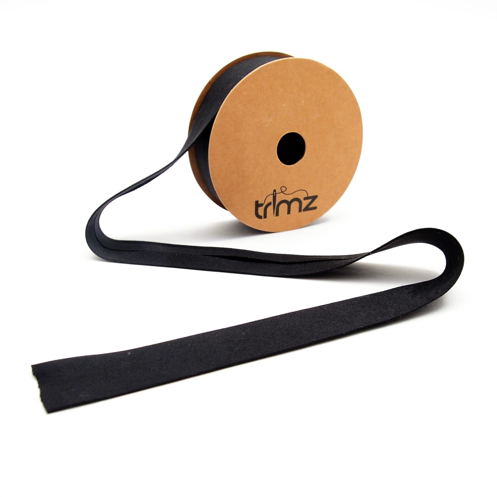 Trimz poly-cotton bias binding 25mm 5m black reel