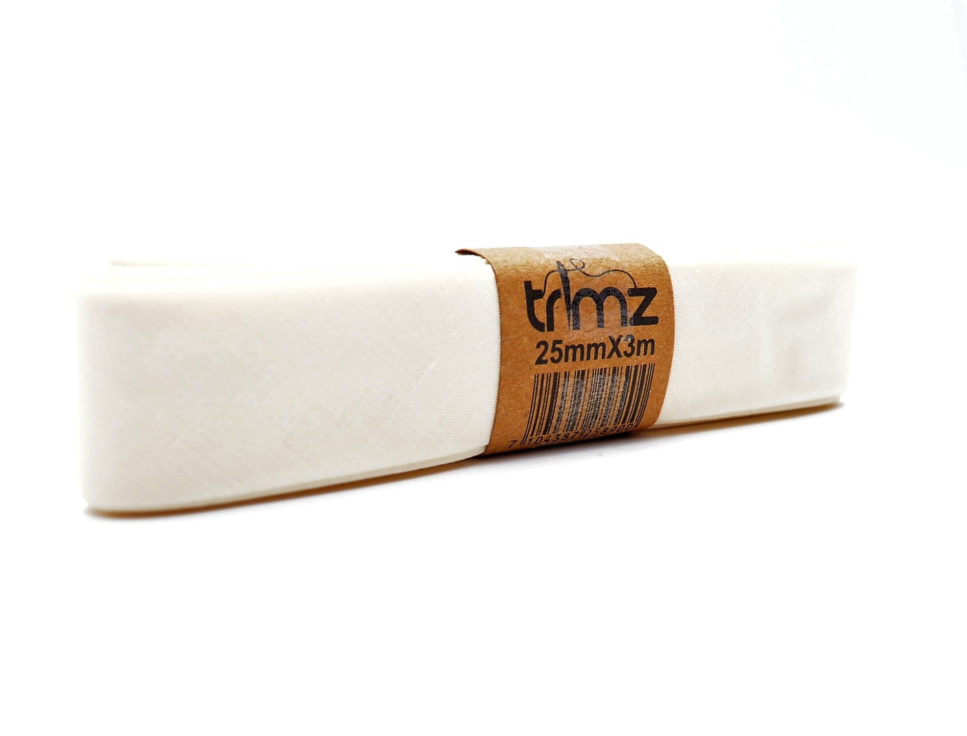 Trimz poly-cotton bias binding 25mm 3m ivory wrap