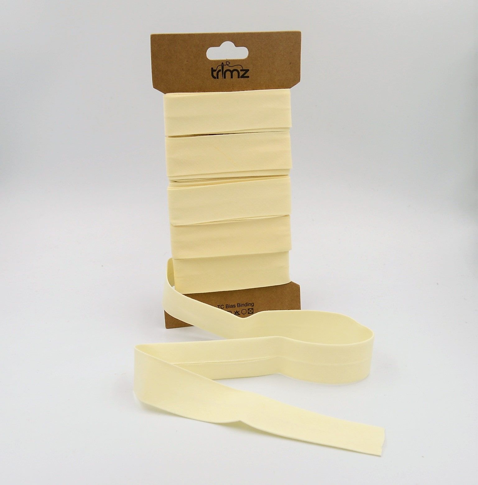 Trimz poly-cotton bias binding 25mm 5m cream card