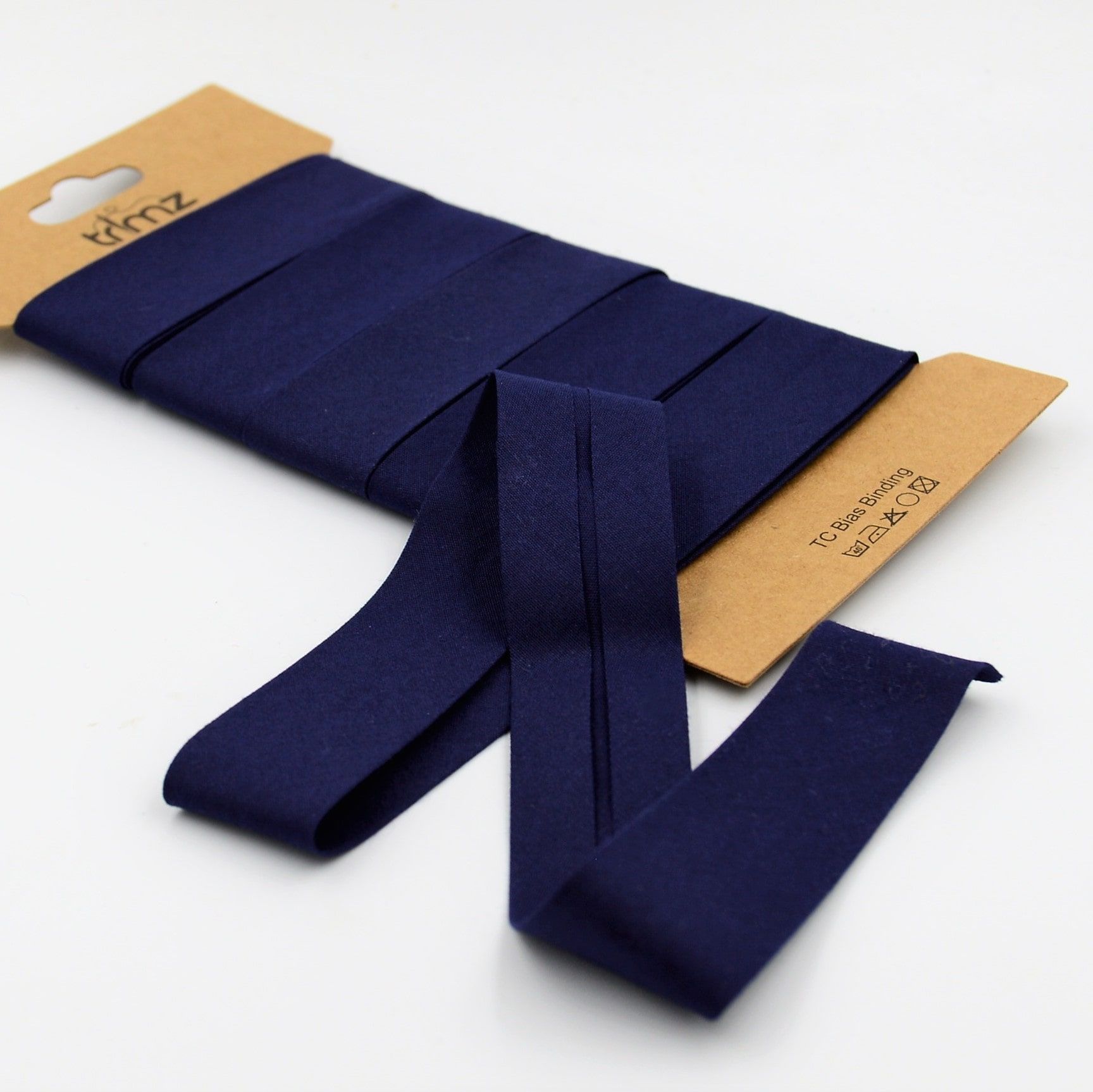 Trimz poly-cotton bias binding 25mm 5m navy card