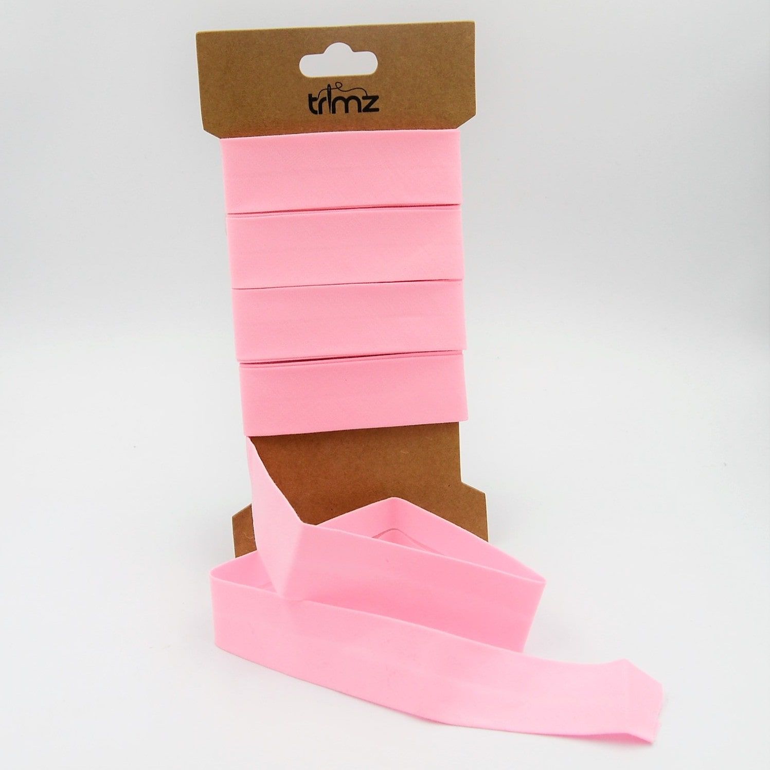 Trimz poly-cotton bias binding 25mm 5m pink card