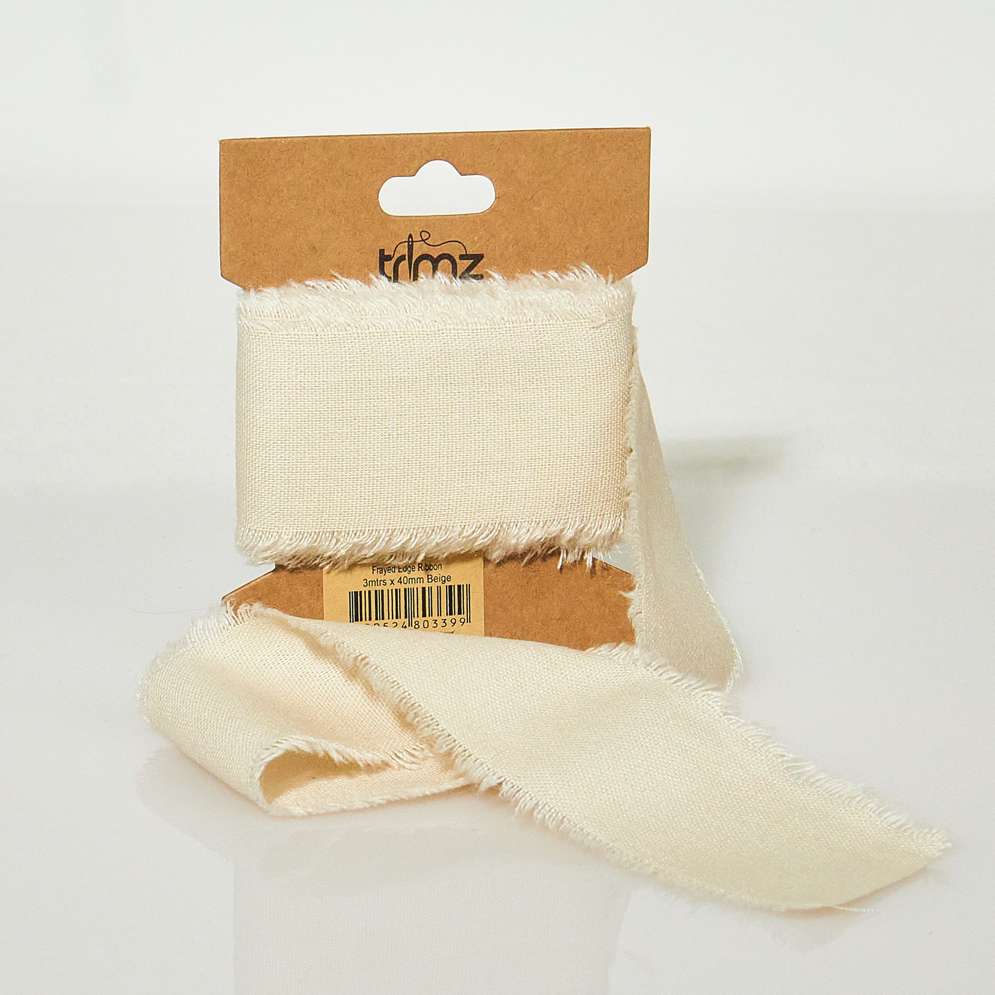Trimz frayed edge cotton ribbon beige 40mm 3m