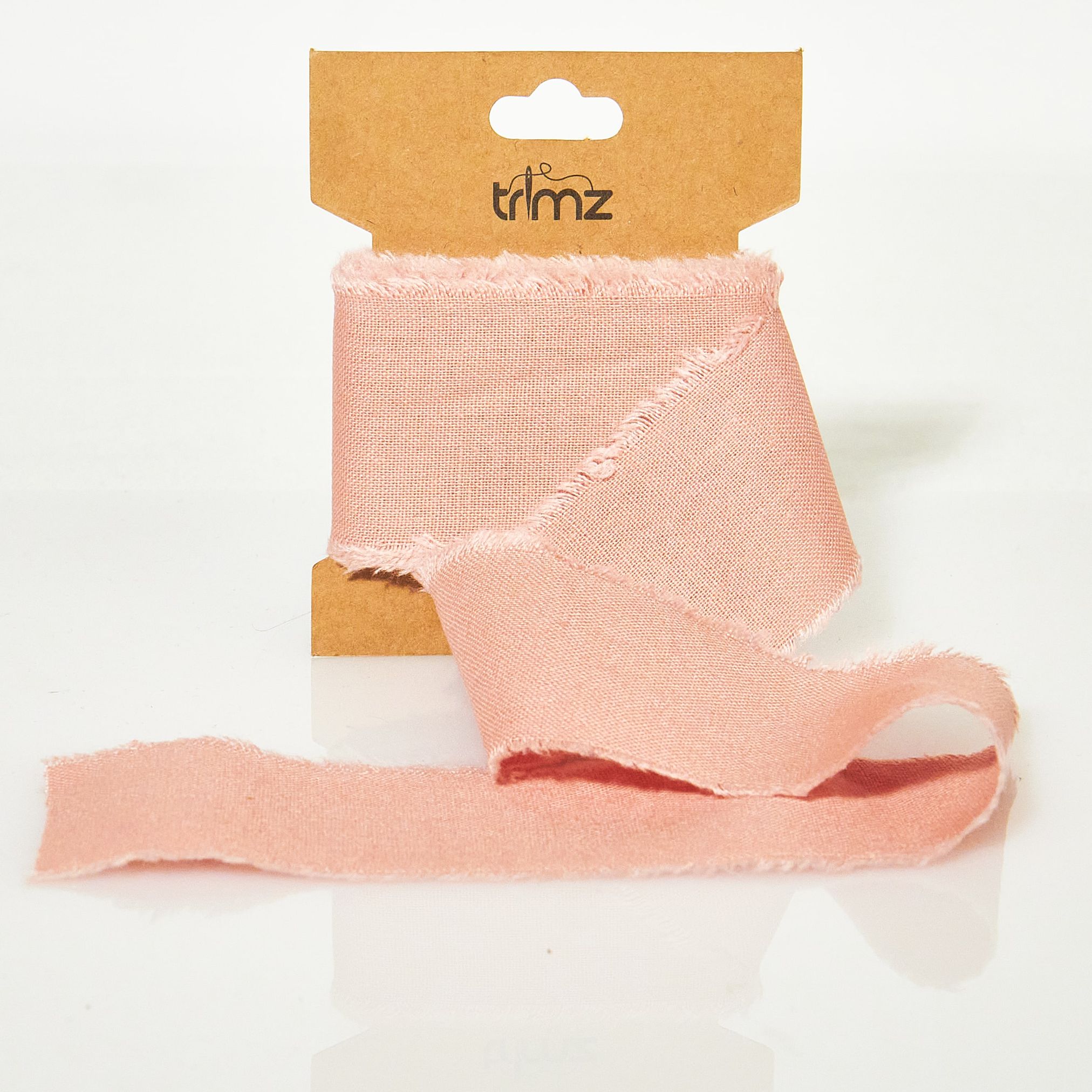 Trimz frayed edge cotton ribbon dusty pink 40mm 3m