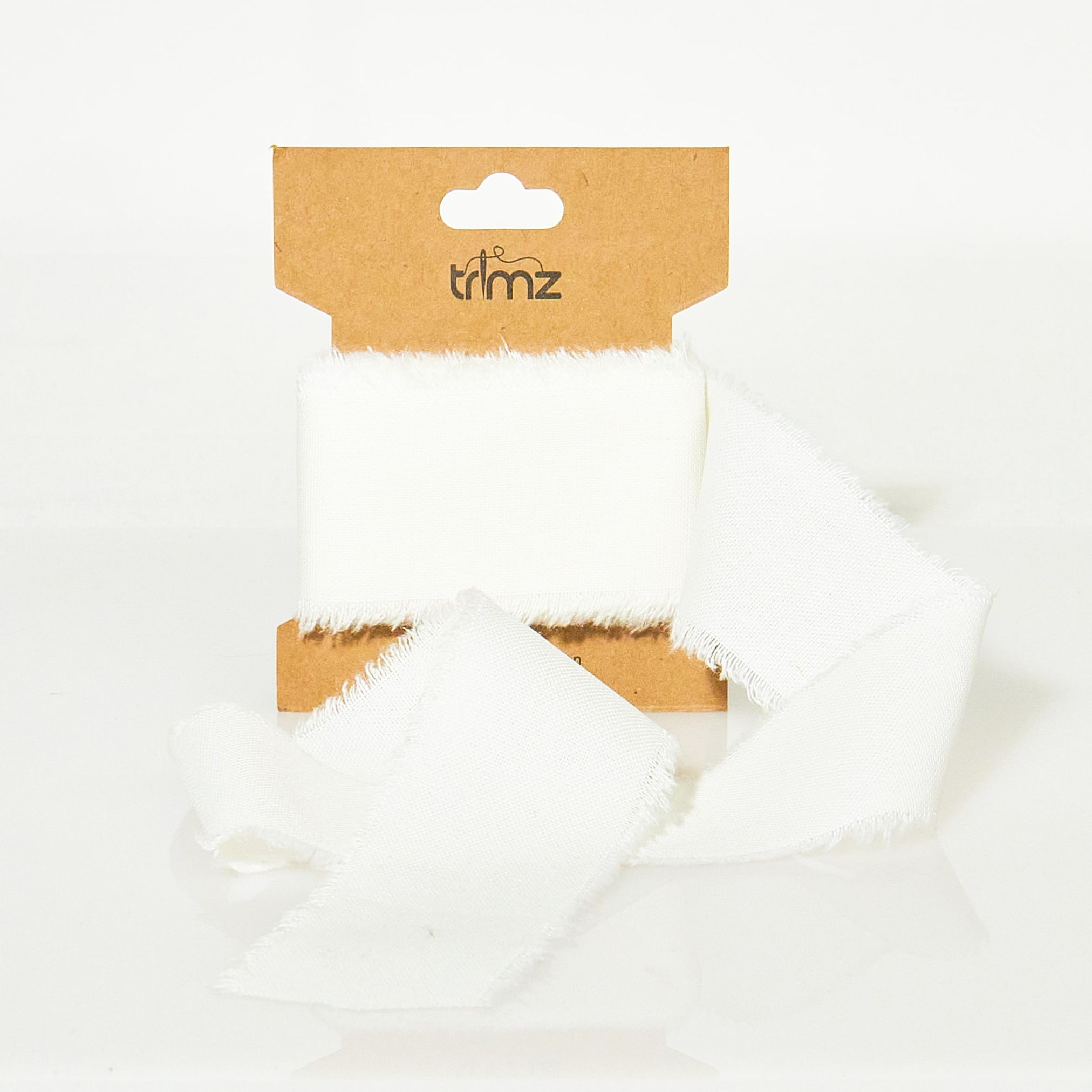 Trimz frayed edge cotton ribbon white 40mm 3m
