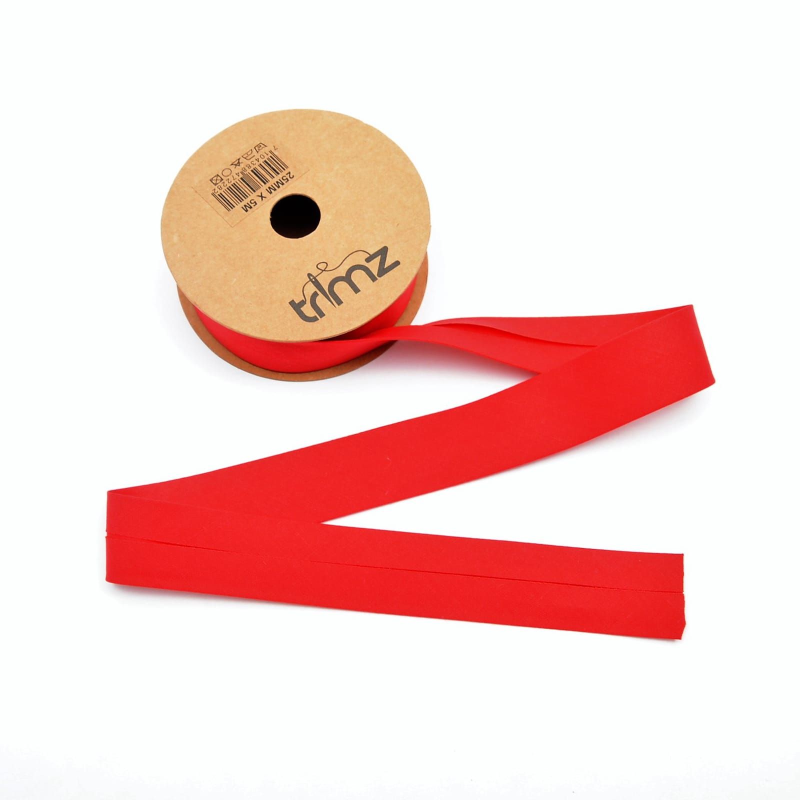 Trimz poly-cotton bias binding 25mm 20m red