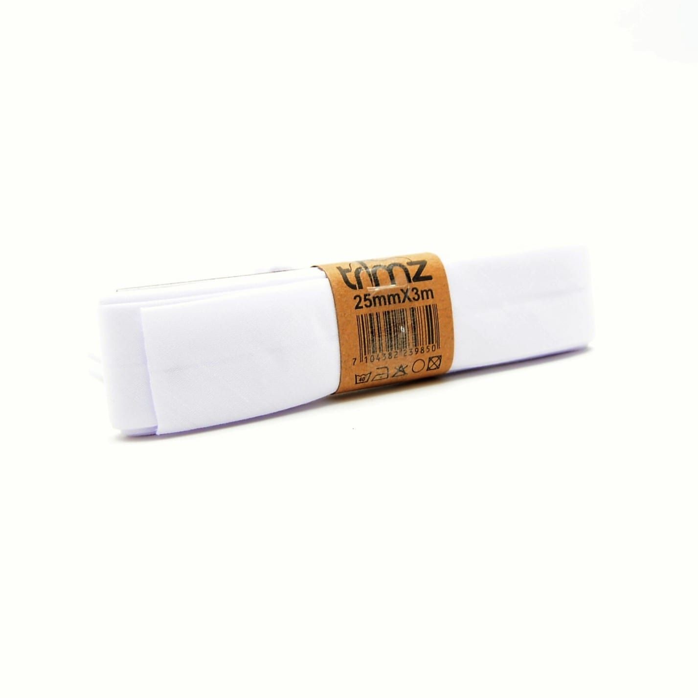 Trimz poly-cotton bias binding 25mm 3m white wrap