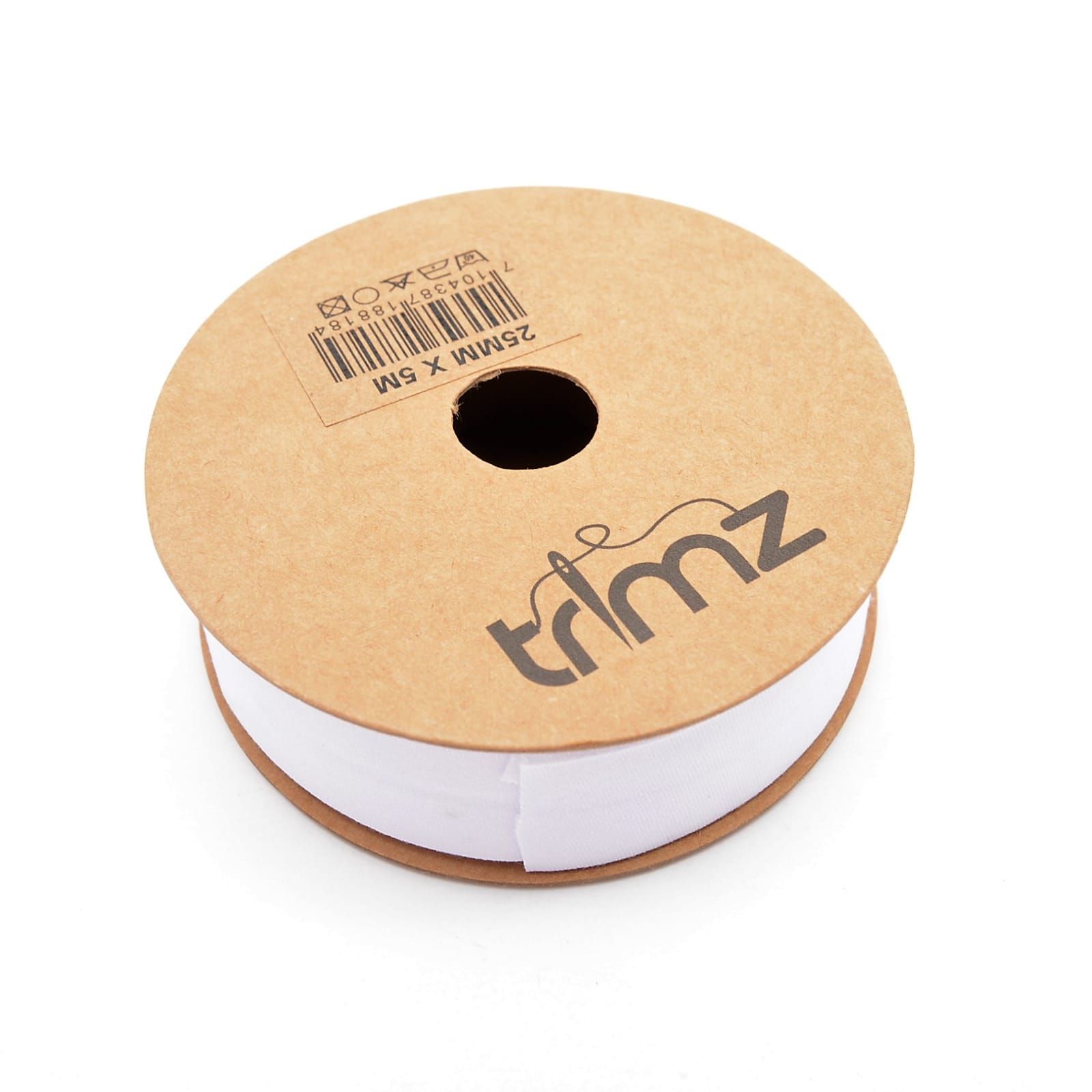 Trimz poly-cotton bias binding 25mm 20m white