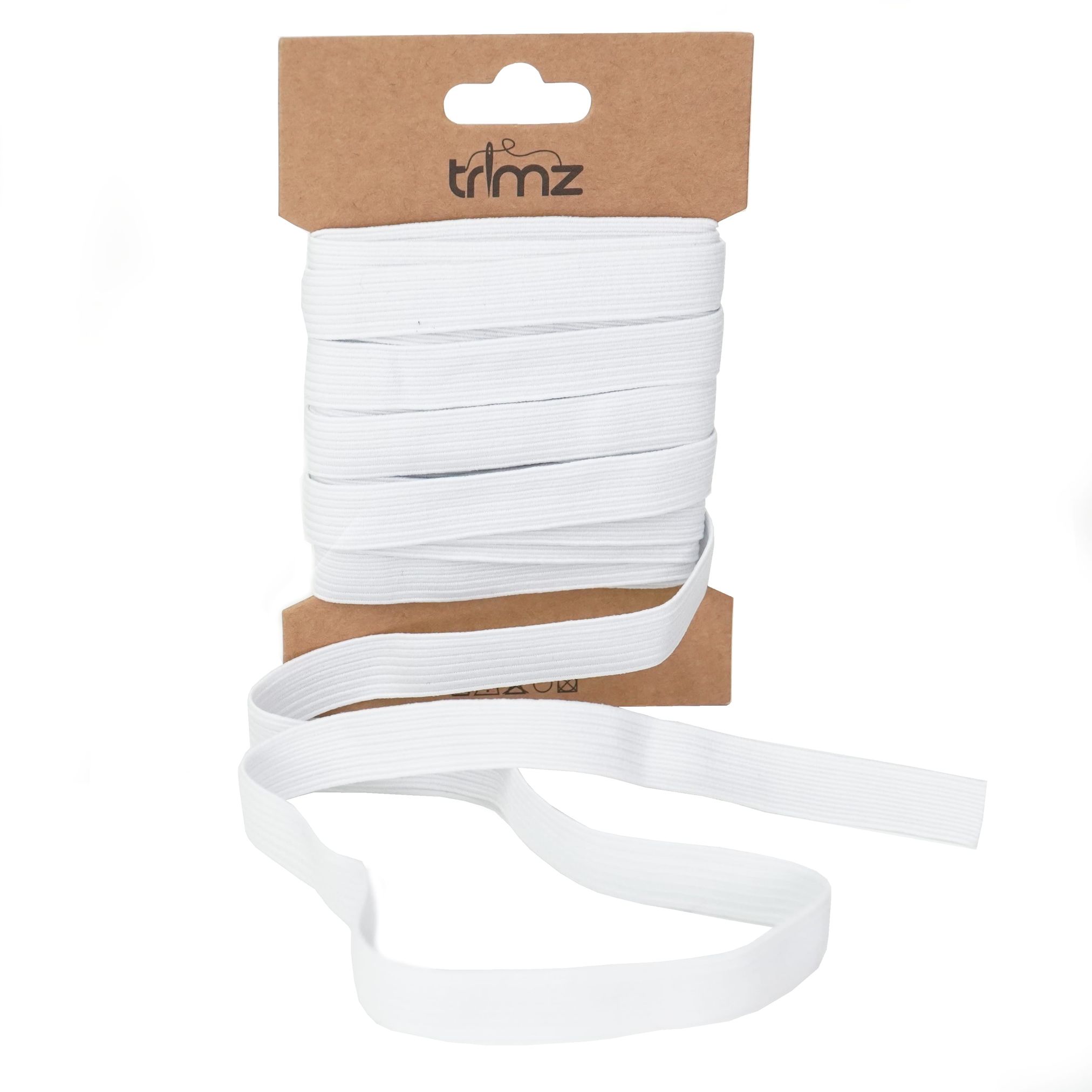 Trimz braided elastic on a card white 5m 12mm