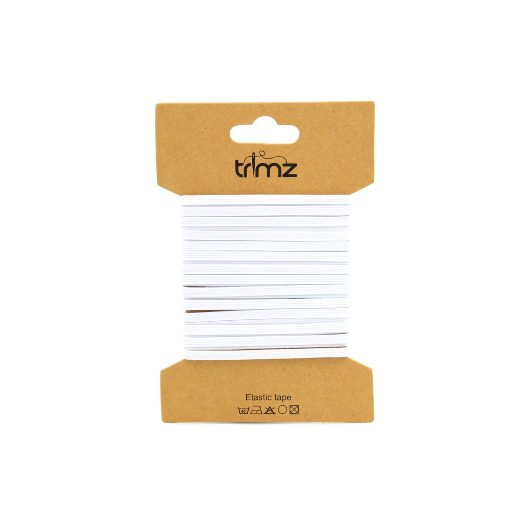Trimz braided elastic on a card white 5m