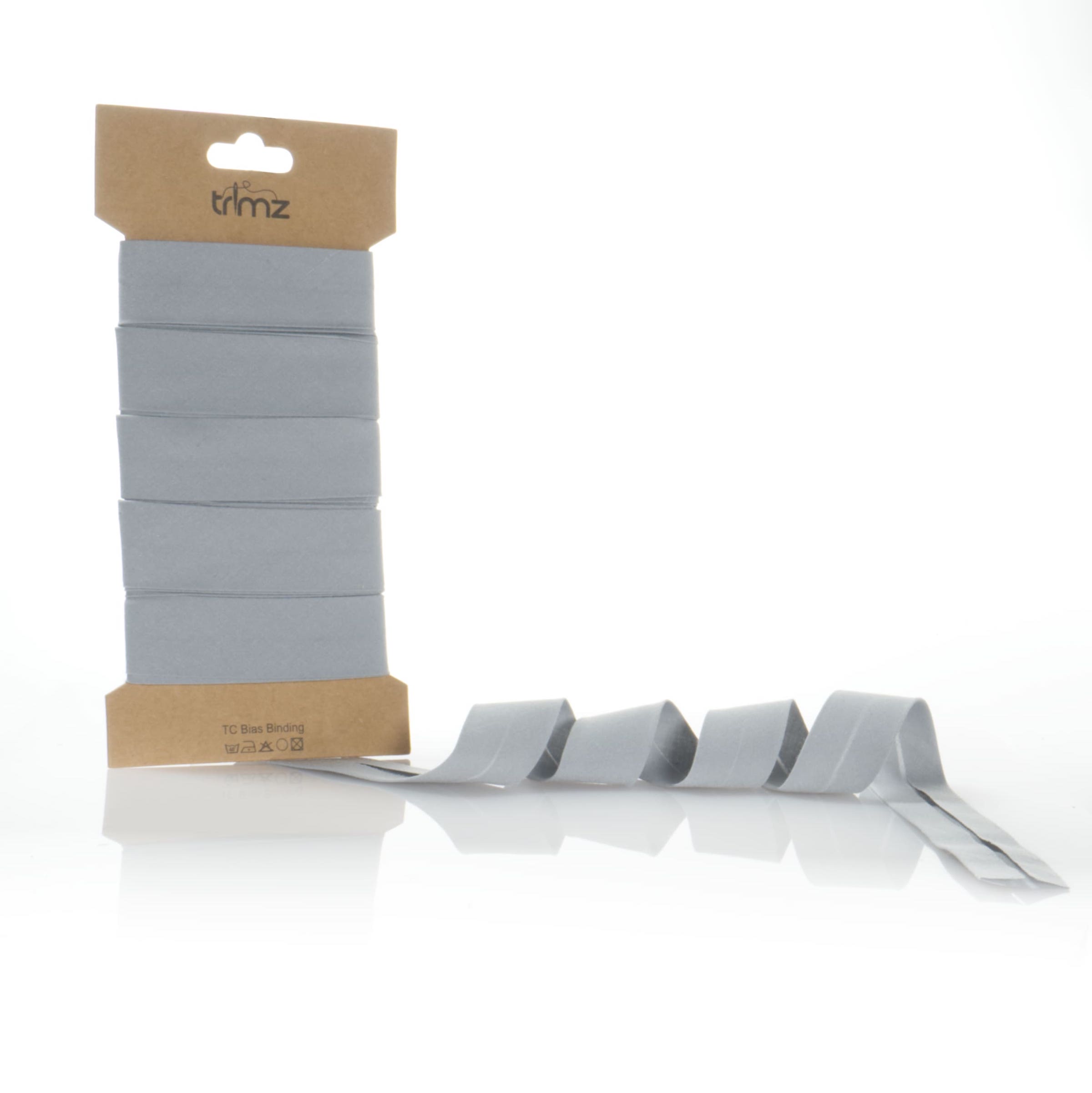 Trimz poly-cotton bias binding 25mm 5m grey card