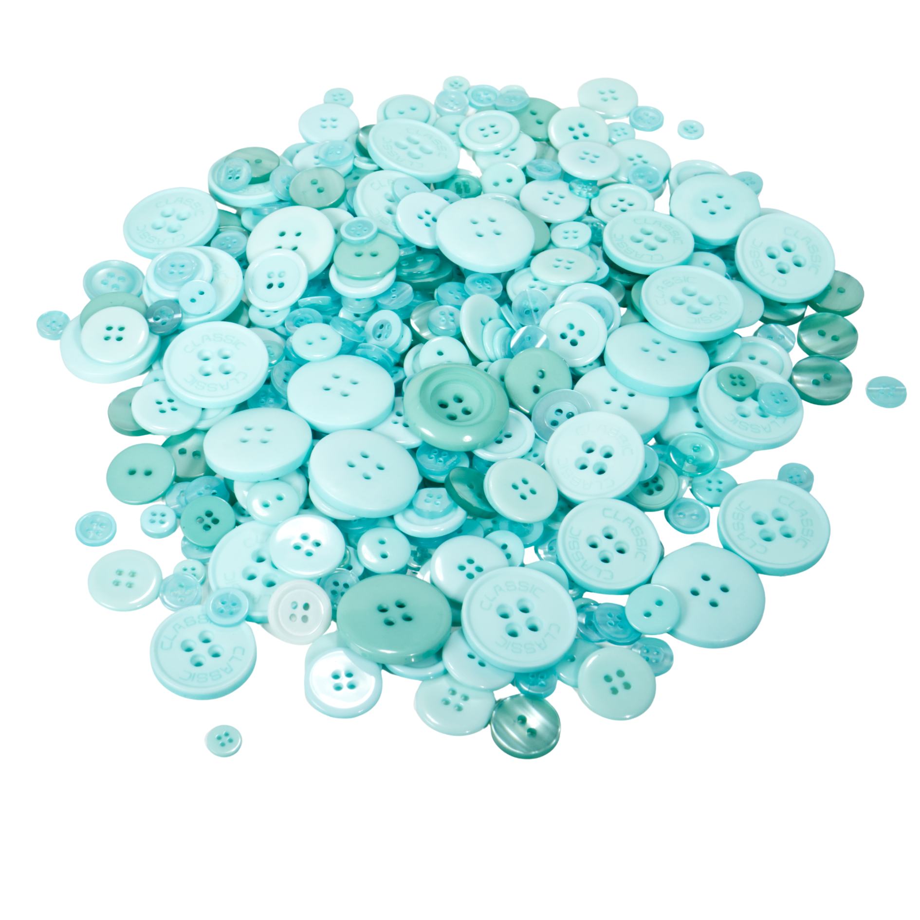 Trimz assorted buttons 250g turquoise