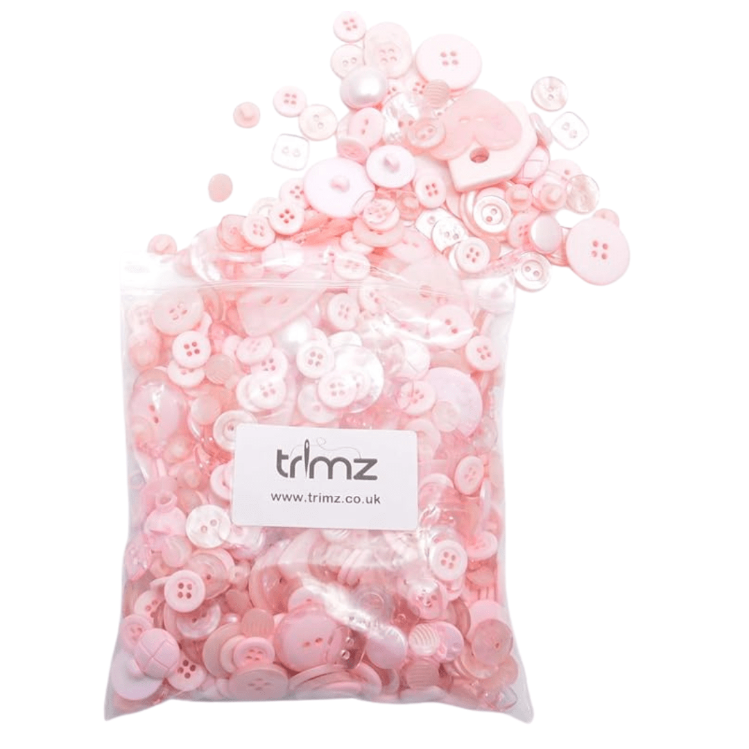 Trimz assorted buttons 250g pink