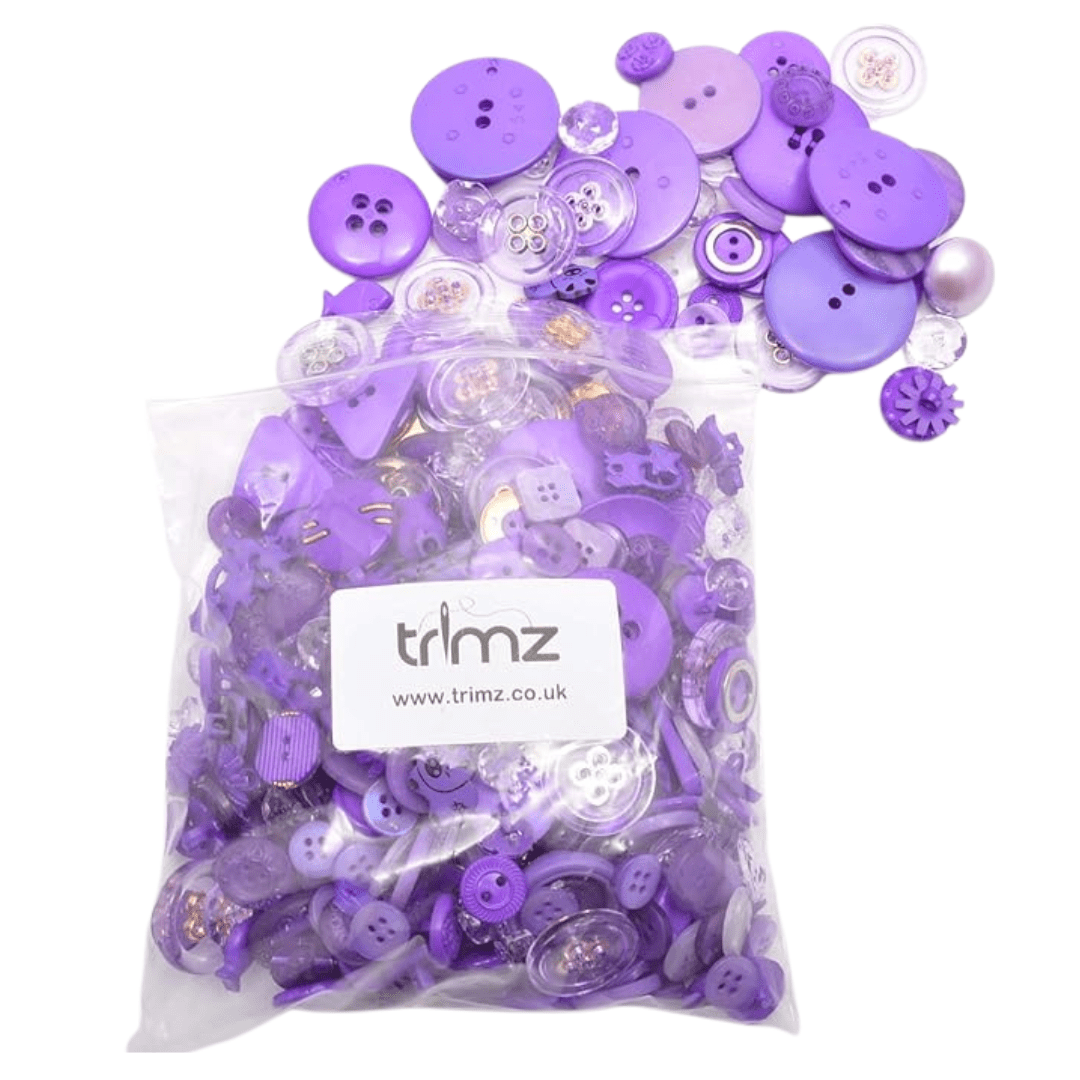 Trimz assorted buttons 250g purple