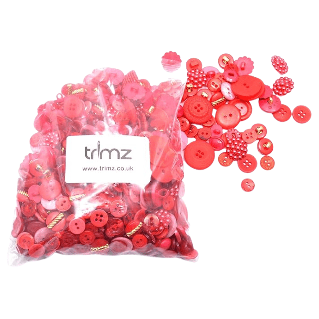 Trimz assorted buttons 250g red