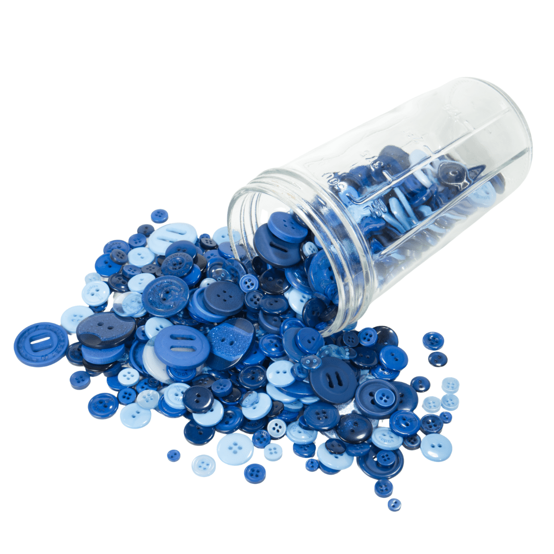 Trimz assorted buttons 250g blue