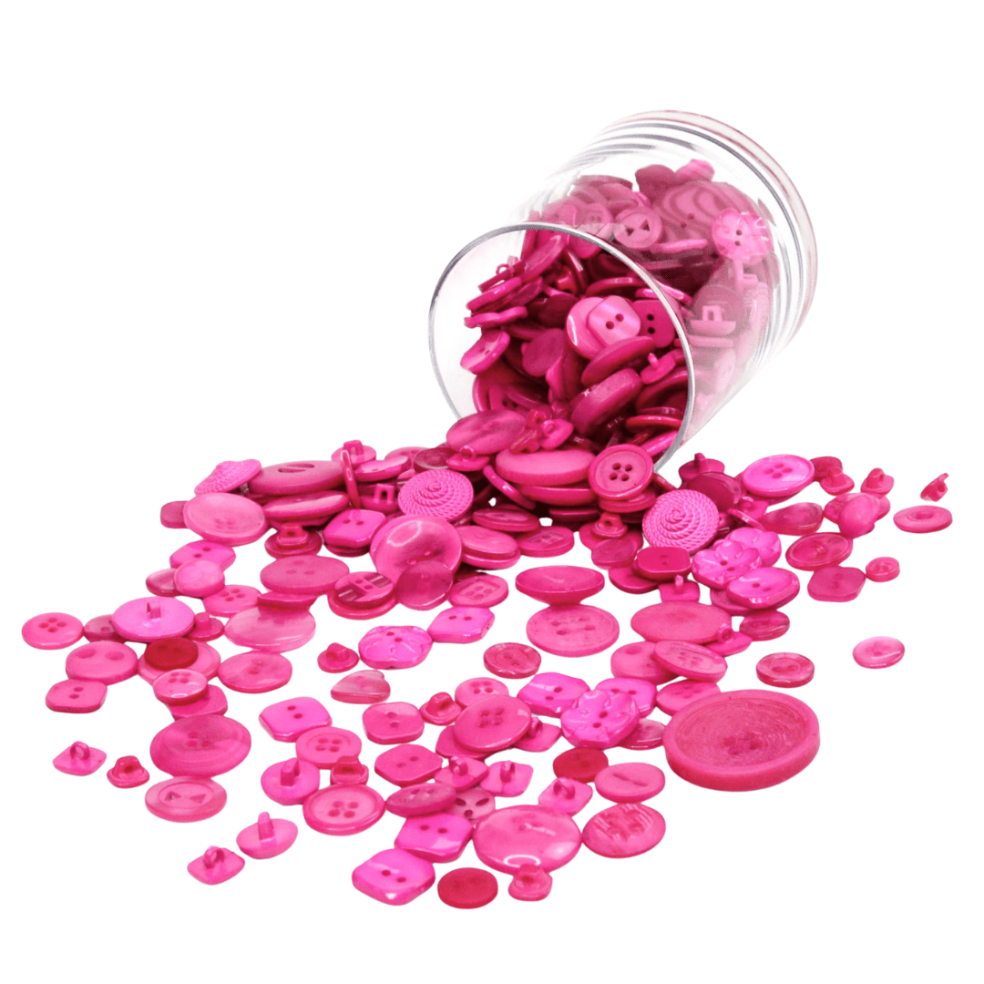 Trimz assorted buttons 250g fuchsia