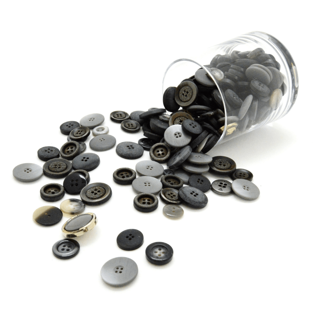 Trimz assorted buttons 250g grey