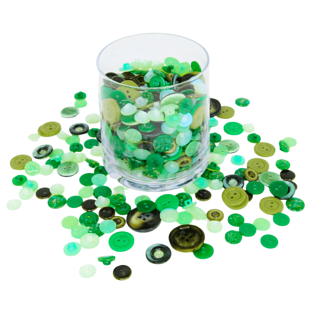 Trimz assorted buttons 250g green