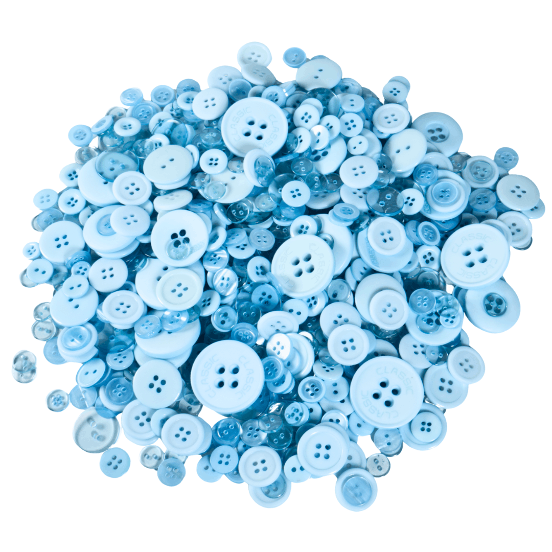 Trimz assorted buttons 250g sky blue